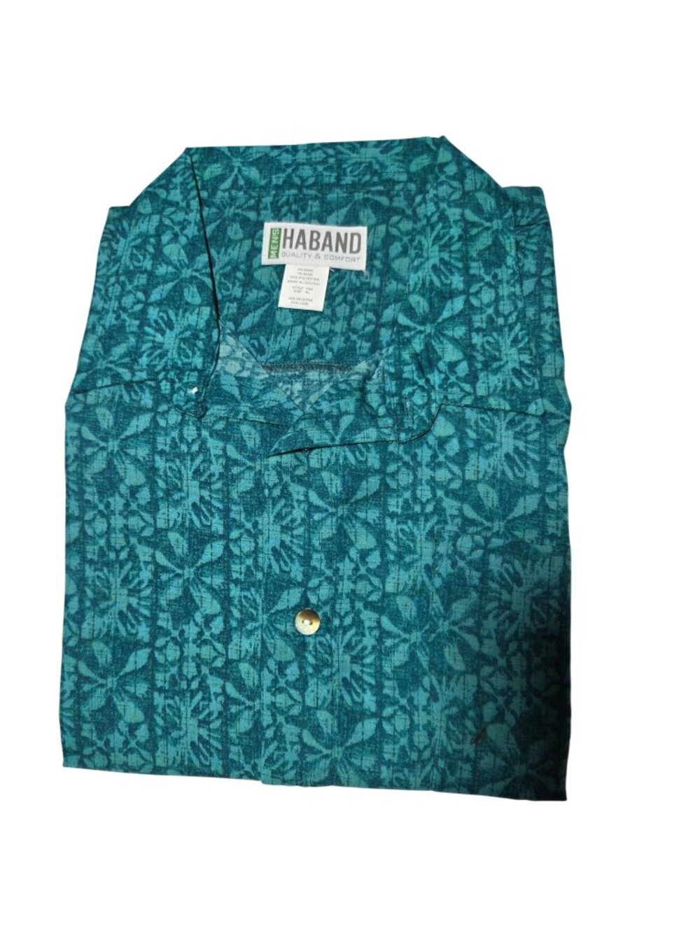 Haband Button Up Shirt Mens Size XL Teal Floral Pattern Short Sleeve Polyester